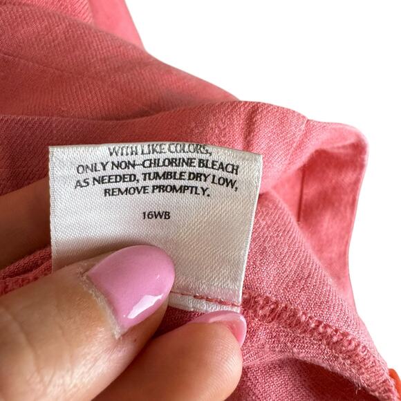 Eileen Fisher Salmon Pink 100% Linen Button Up Long Sleeve Shirt - Picture 14 of 14